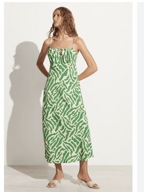 FAITHFUL THE BRAND San Paulo Green Printed Midi Dress Small Tropical Vacation